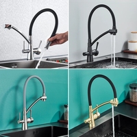 Robinet de cuisine chromé avec filtre à eau, double poignée thermostatique, douchette extractible, cartouche céramique, installation monotrou