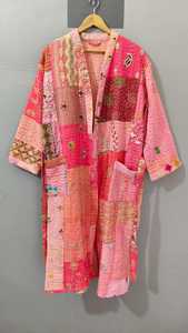Women's Patchwork <b>Quilted</b> Full Length Robe V-Neck Long Sleeve Cotton Soft Casual Sleepwear <b>Summer</b> Wear - Product Image 2