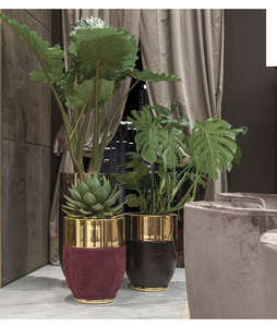 Jarrón de suelo para sala de estar, soporte grande para plantas, macetero de cuero de lujo de acero inoxidable, maceta FP01 - Product Image 2