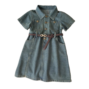 Nuevo Vestido Vaquero de Verano para Niñas con Cuello Redondo, Estilo Vintage Lavado, Suave, de Manga Corta, con Volantes Largos, para Fiestas, Corte en A - Product Image 2