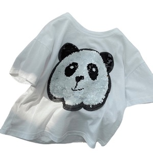 <span class=keywords><strong>T</strong></span>-<span class=keywords><strong>shirt</strong></span> d'é<span class=keywords><strong>t</strong></span>é coréen mignon réversible à sequins imprimé <span class=keywords><strong>t</strong></span>ête de tigre en coton à col rond et épaules tombantes unisexe pour garçons, filles et enfants - Product Image 5