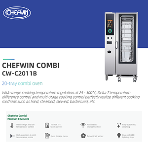 Four combiné commercial 20 plateaux avec chaudière, à vapeur, barbecue, électrique, en acier inoxydable, haute efficacité pour hôtels et restaurants - Product Image 4