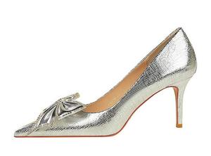 Escarpins à talons aiguilles de <span class=keywords><strong>7</strong></span> <span class=keywords><strong>cm</strong></span> pour femmes, confortables, pour le bureau, argentés, à bout pointu, avec nœud en strass, pour l'été, l'automne, les fêtes et les banquets - Product Image 3