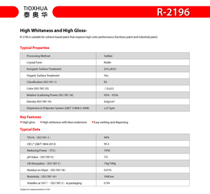Poudre de dioxyde de titane (TiO2) pureté 98% Pigment blanc pour peinture et revêtement CAS 13463-67-7 Marque <span class=keywords><strong>CHTi</strong></span> R2196+ - Product Image 6