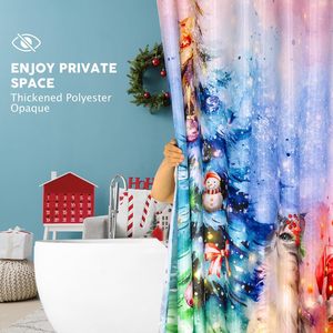 Mignon arbre de noël aquarelle Art rideau de douche motif 3D séchage rapide étanche décor à la maison cadeau parfait pour salle de bain - Product Image 4