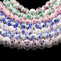10mm Rose fleur céramique perles en vrac bleu et blanc porcelaine perles rondes pour la fabrication de colliers de bijoux à bricoler soi-même