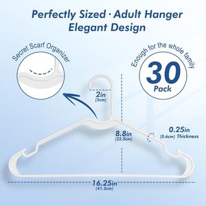 <b>White</b> Plastic Hangers Slim Non-Slip with Extended Notch Space Saving Modern Hook Type Clothing Organizer - Product Image 2