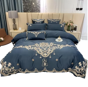 Bộ đồ giường bốn mảnh sang trọng cao cấp phong cách Châu Âu chất lượng dệt thêu hoa văn cotton nguyên chất cho đám cưới mùa thu - Product Image 1