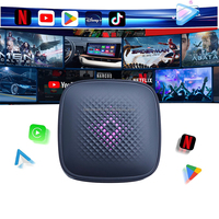 Boîte Ai CarPlay sans fil, boîte magique, lumière ambiante 7 couleurs, 4 Go + 32 Go, système Android 14, YouTube et Netflix intégrés