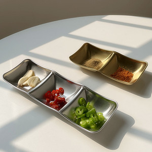 304 acier inoxydable Sauce plat or Style coréen soucoupe plat marmite assaisonnement assiette Sauce plat Barbecue vaisselle 2 et 3 grilles - Product Image 2