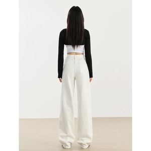 2025 primavera nuevos pantalones vaqueros rectos de cintura alta para mujer estilo americano transpirable suelto cadera-cubierta delgada blanca - Product Image 1