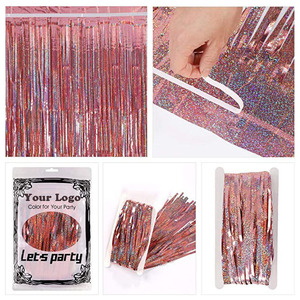 Nicro fête décoration or Rose mariage Tinsel anniversaire 3 * 6FT Laser fond mur toile de fond frange feuille métallique rideaux de pluie - Product Image 5