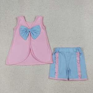 GSSO3462 rts Ensemble sans manches rose uni imprimé pour petite fille, tenue basique pour enfant, vente en gros - Product Image 6