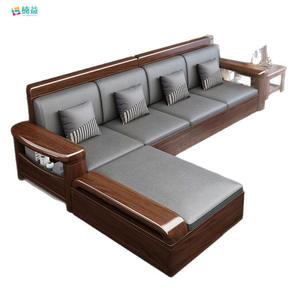 Ensemble de meubles de salon en forme de L en bois massif de noyer Nanyi, rembourré, pour petit appartement - Product Image 4