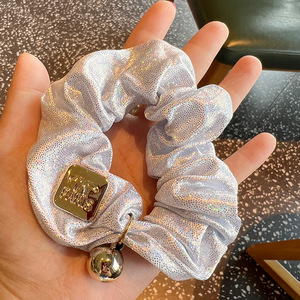 Cao bồi tóc quan hệ đàn hồi màu trắng và màu xanh tóc scrunchies Nụ cười khuôn mặt kim loại bạc tóc tạo kiểu tóc và trang điểm ứng dụng SP237 - Product Image 3