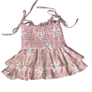 Tuta Smock con Bretelle in Corda e Motivo Floreale Hawaiano Personalizzata per Bambine, Pagliaccetto con Gonna per Bambine Piccole - Product Image 5