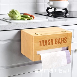 Bamboo Trash Bag <b>Storage</b> <b>Box</b> Square Wall Mounted <b>Kitchen</b> Organizer Covered - Product Image 1