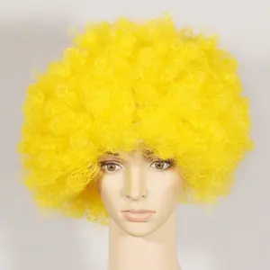 Wig badut halus warna-warni rambut palsu topi Afro Puff Wig sintetis 70s 80s 90s Cosplay untuk dewasa pria wanita Mardi Gras kostum pesta