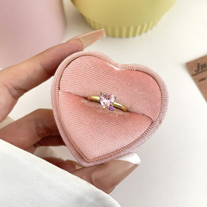 High Quality 18k Gold Plated Cubic Zirconia Double Heart <b>Adjustable</b> <b>Ring</b> Women - Product Image 4