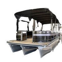 Bateau ponton sportif en aluminium soudé certifié CE de 7,5 m (25 pi) avec design de clôture en fibre de verre pour cuisine, plaisir et barbecue