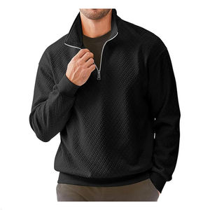 เสื้อสเวตเตอร์วาฟเฟิลมีซิปสำหรับผู้ชายเสื้อสเวตเชิ้ตโปโลแบบสวมหัวแขนยาวลำลองสีพื้นลายเรขาคณิต - Product Image 3