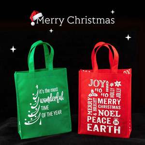 Sac fourre-tout réutilisable personnalisé pour fêtes, Noël, en non-tissé rouge et vert à flocons de neige, idéal pour cadeaux et courses quotidiennes - Product Image 3