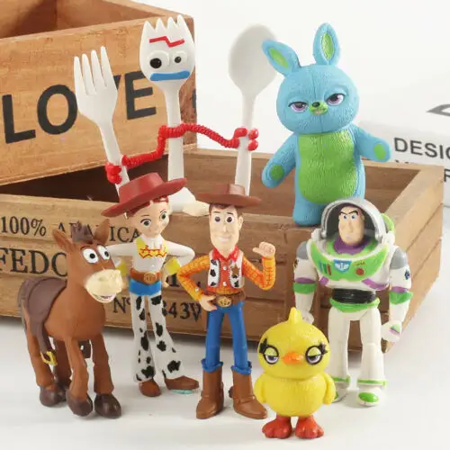 Ljdihao — jouet Anime Story, 4 figurines, 7 pièces, jeu de figurines Buzz l'éveil, Woody, Aliens, Jessie, Dragon Forky, offre spéciale