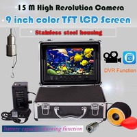 Caméra de pêche 15m/30m/50m, écran LCD 9 pouces avec DVR intégré, caméra sous-marine HD 1000TVL avec 12 lumières LED blanches