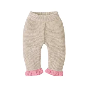 批发设计100% 纯棉婴儿服装女孩时尚可爱褶边拉起长裤底裤