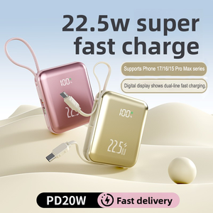 Batería Externa Portátil Pequeña <span class=keywords><strong>de</strong></span> 10000 mAh con Carga Rápida, Ultra Delgada, con Cordón Integrado y Pantalla LED, Tipo C - Product Image 4