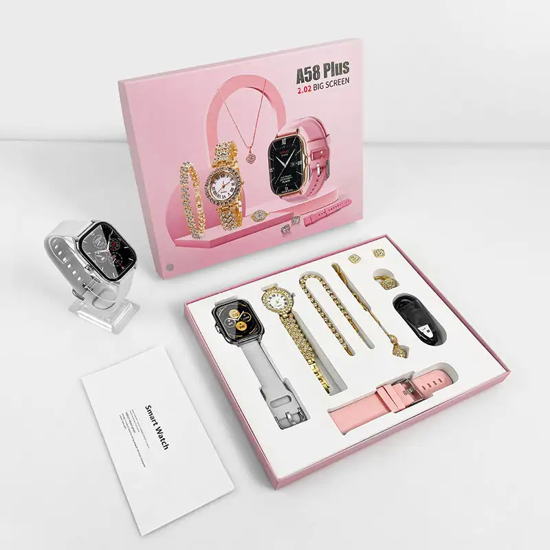 Luxe A58plus Smart Watch 2024 Ketting Oorbellen Armband Ring Sieraden Horloge Smart Set Perfect Cadeau Voor Dames