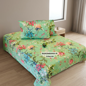 Green Pattern Flower Discharge Print Bedding Set 100% Organic Cotton 200TC Floral Pattern <b>King</b> <b>Size</b> for Home Hotel - Product Image 3