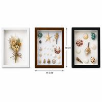 Lot de 3 cadres boîte à profondeur 11x14 pouces, présentoir 3D en MDF blanc grain de bois noir pour fleurs séchées, coquillages, décoration murale