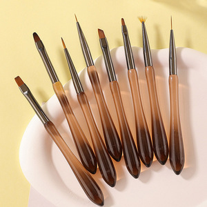 Pincel de Manicura con Mango Dorado Transparente, Pincel para Delineado Acrílico 3D, Ovalado, Plano, para Gel, Detalles Franceses, Pinceles para Arte de Uñas de Salón - Product Image 3