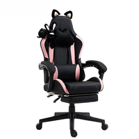 Vente en gros Chaise de jeu noire rose mignonne avec oreilles de chat Chaise d'ordinateur ergonomique avec repose-pieds Chaise de jeu PC inclinable pour fille