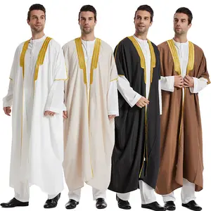 Chiffon Open Islamic Thobe Half Sleeve Bisht Cloak Robe Arabic Clothes Jubbah Qamiis Muslim Dress Men Thobe