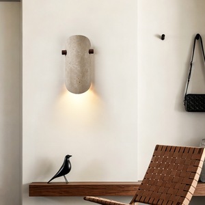 Lámpara de Pared Estilo Japonés Wabi Sabi, Aplique de Travertino Amarillo para Dormitorio, Pasillo o Entrada - Product Image 2