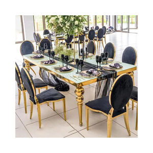 Chaises et tables de banquet de luxe en acier inoxydable doré et noir pour hôtel, mariage - Product Image 1