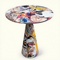 Petite table basse moderne de luxe en fibre de verre, design graffiti peint à la main, couleur personnalisable, durable, facile à nettoyer, marque YUWEI 1