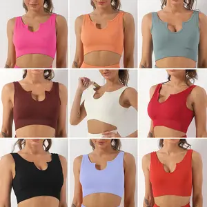 Top Bra olahraga wanita, Tank Top Yoga cepat kering musim panas grosir ukuran XL nyaman gaya mulus tahan guncangan pilihan ukuran Plus