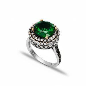 Round Design Zircon Emerald CZ Stone Ottoman Style <b>Dainty</b> Turkish Handmade Wholesale Authentic Silver <b>Ring</b> - Product Image 2