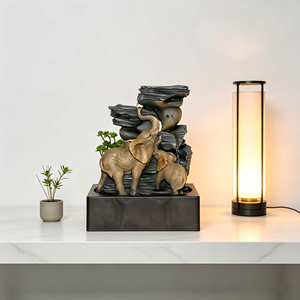 Fuente <span class=keywords><strong>de</strong></span> Agua <span class=keywords><strong>de</strong></span> Mesa para Interiores, Decoración <span class=keywords><strong>de</strong></span> Escritorio para Hogar u Oficina con Familia <span class=keywords><strong>de</strong></span> Elefantes, Rocas y Suculentas Artificiales - Product Image 6