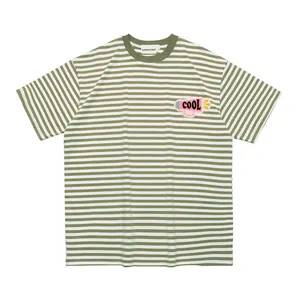 2 Piece Pullover Stretch Basic Plain T-shirts Top Striped Homme T Shirt With Patch Logo