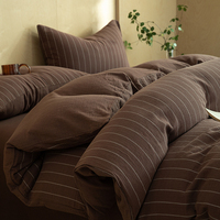 Parure de lit rayée 100 % coton OEKO-TEX, housse de couette marron, drap, taies d'oreiller, douce et respirante, ensemble 4 pièces, vente en gros pour la maison