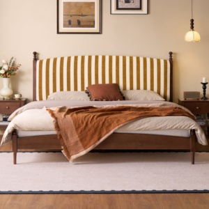 <span class=keywords><strong>Letto</strong></span> <span class=keywords><strong>matrimoniale</strong></span> vintage Q7014 <span class=keywords><strong>in</strong></span> legno massello di betulla con <span class=keywords><strong>testiera</strong></span> imbottita <span class=keywords><strong>in</strong></span> <span class=keywords><strong>tessuto</strong></span> a righe, stile Mid-Century, con piattaforma <span class=keywords><strong>per</strong></span> camera da <span class=keywords><strong>letto</strong></span> - Product Image 1