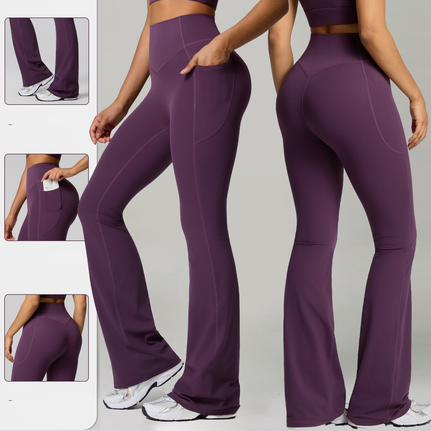 Wholesale High Waist Leggings for Women Butt Lift Pocket Flared Pants Gym Fitness Yoga Wear Outdoor Workout Pant Sportswear
