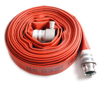 Tuyau plat en caoutchouc rouge NBR Duraline pour la lutte contre les incendies, tuyau durable pour pompiers avec raccords en aluminium/laiton John Morris 20 bar 1 1/2 pouce