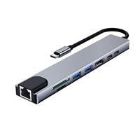 Adaptador USB C 8 en 1 con Doble Conector, Hub de Aluminio, RJ45, 4K 30Hz, 100W PD, USB 3.0, 2.0, Lector de Tarjetas SD y TF para MacBook y Laptops con Windows