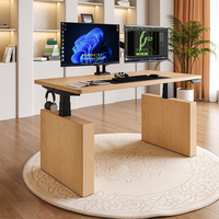 Bureau en bois massif à grain de bois moderne avec double moteur, tiroir, conversion modulaire, bureau debout réglable en hauteur, électrique