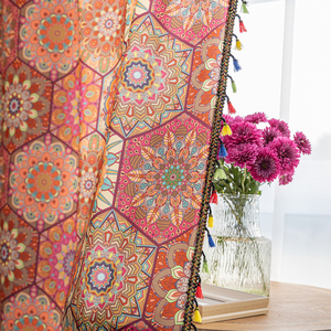 Bohème Tribal Sunburst Rideaux 100% Polyester Sheer Rideaux Orange/Rose Motifs Géométriques Glands pour Salon Chambre Café - Product Image 3